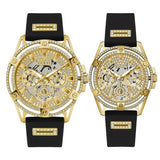 Guess Queen Quartz Gold Dial Black Silicone Strap Watch For Women - GW0536L3 Authentic Buy Shop Now