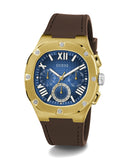 Guess Headline Chronograph Blue Dial Brown Silicone Strap Watch For Men - GW0571G5 Authentic Buy Shop Now