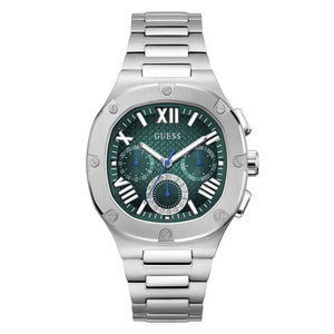 Guess Headline Quartz Green Dial Silver Steel Strap Watch For Men - GW0572G6 Authentic Buy Shop Now
