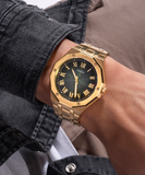 Guess Asset Quartz Green Dial Gold Steel Strap Watch For Men - GW0575G2 Authentic Buy Shop Now