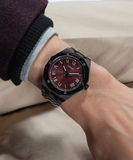Guess Asset Quartz Red Dial Black Steel Strap Watch For Men - GW0575G5 Authentic Buy Shop Now