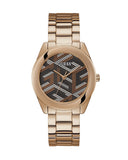 Guess Cubed Analog Black Dial Rose Gold Steel Strap Watch For Women - GW0607L3