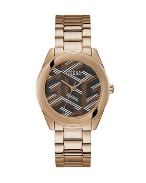 Guess Cubed Analog Black Dial Rose Gold Steel Strap Watch For Women - GW0607L3 Authentic Buy Shop Now