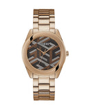 Guess Cubed Analog Black Dial Rose Gold Steel Strap Watch For Women - GW0607L3 Authentic Buy Shop Now
