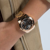 Guess Cubed Analog Black Dial Rose Gold Steel Strap Watch For Women - GW0607L3