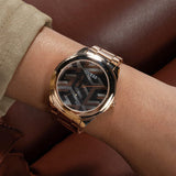 Guess Cubed Analog Black Dial Rose Gold Steel Strap Watch For Women - GW0607L3 Authentic Buy Shop Now
