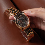 Guess Cubed Analog Black Dial Rose Gold Steel Strap Watch For Women - GW0607L3 Authentic Buy Shop Now