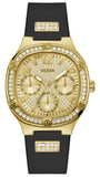 Guess Duchess Crystals Gold Dial Black Silicon Strap Watch For Women - GW0619L2 Authentic Buy Shop Now
