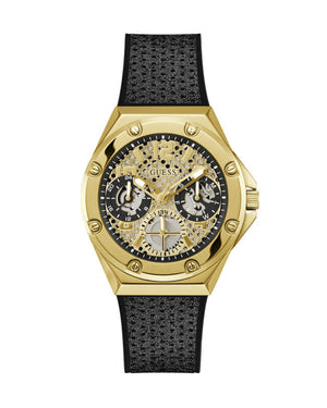 Guess Asteria Multifunction Gold Dial Black Rubber Strap Watch For Women - GW0620L2 Authentic Buy Shop Now