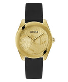 Guess Cubed Analog Gold Dial Black Silicone Strap Watch For Women - GW0665L1 Authentic Buy Shop Now