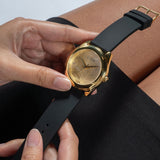 Guess Cubed Analog Gold Dial Black Silicone Strap Watch For Women - GW0665L1 Authentic Buy Shop Now