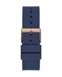 Guess Cubed Analog Rose Gold Dial Blue Leather Strap Watch For Women - GW0665L2 Authentic Buy Shop Now