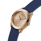 Guess Cubed Analog Rose Gold Dial Blue Leather Strap Watch For Women - GW0665L2 Authentic Buy Shop Now