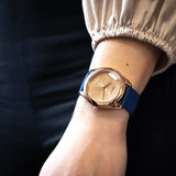 Guess Cubed Analog Rose Gold Dial Blue Leather Strap Watch For Women - GW0665L2 Authentic Buy Shop Now