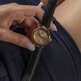 Guess Rumour Quartz Gold Dial Black Leather Strap Watch For Women - GW0689L2 Authentic Buy Shop Now