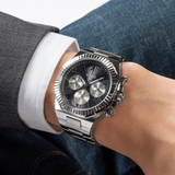 Guess Equity Analog Black Dial Silver Steel Strap Watch For Men - GW0703G1 Authentic Buy Shop Now