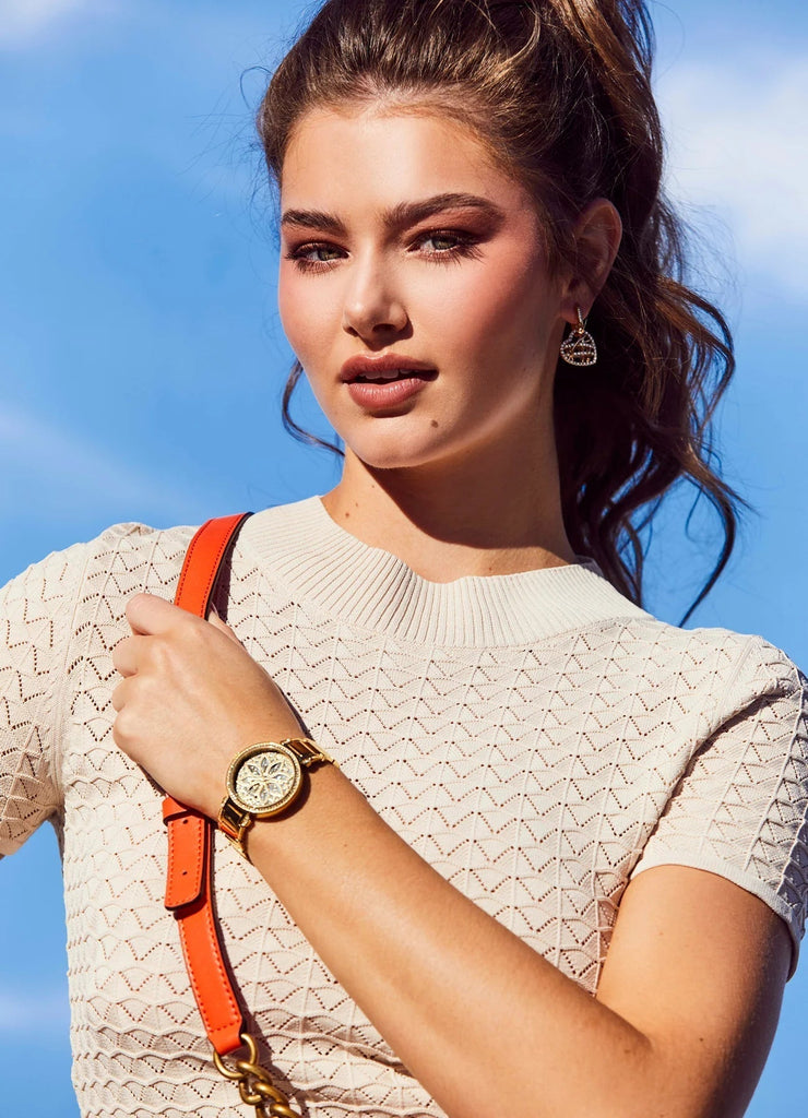 Guess Lily Quartz Gold Dial Gold Steel Strap Watch For Women - GW0528L2 Authentic Buy Shop Now