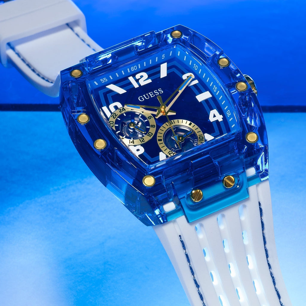 Guess Phoenix Multifunction Blue Dial White Rubber Strap Watch for Men - GW0499G6 Authentic Buy Shop Now