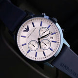 Emporio Armani Renato Chronograph Silver Dial Blue Silicone Strap Watch For Men - AR11026 Authentic Buy Shop Now