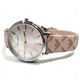 Emporio Armani Gianni T Bar Quartz Silver Dial Beige Leather Strap Watch For Women - AR80007 Authentic Buy Shop Now
