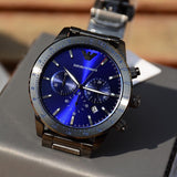 Emporio Armani Mario Chronograph Blue Dial Grey Steel Strap Watch For Men - AR80045 Authentic Buy Shop Now
