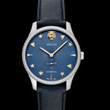 Gucci G Timeless Automatic Blue Dial Black Leather Strap Watch For Men - YA126347 Authentic Buy Shop Now
