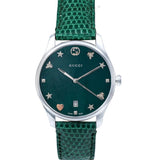 Gucci G-Timeless Mother of Pearl Green Dial Green Leather Strap Watch For Women - YA1264042 Authentic Buy Shop Now