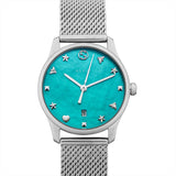 Gucci G-Timeless Turquoise Mother of Pearl Dial Silver Mesh Bracelet Watch For Women - YA126582 Authentic Buy Shop Now
