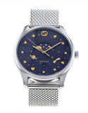 Gucci G-Timeless Motifs Moon Phase Blue Dial Silver Mesh Bracelet Watch For Men - YA126328 Authentic Buy Shop Now