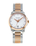 Gucci G Timeless Diamonds Mother of Pearl Dial Two Tone Steel Strap Watch For Women - YA126544 Authentic Buy Shop Now