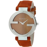 Gucci Interlocking G Quartz Orange Dial Orange Leather Strap Watch For Women - YA133316 Authentic Buy Shop Now