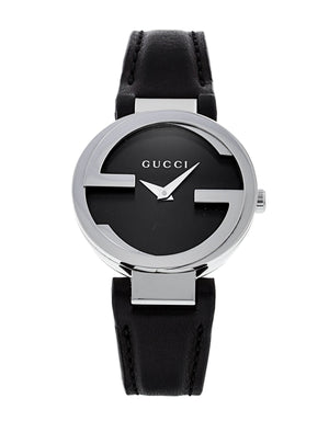 Gucci G Interlocking Black Dial Black Leather Strap Watch For Women - YA133501 Authentic Buy Shop Now