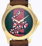 Gucci Le Marche Des Merveilles Green and Red Dial Brown Leather Strap Unisex Watch - YA1264012 Authentic Buy Shop Now