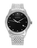 Gucci G Timeless Diamonds Black Dial Silver Steel Strap Watch For Women - YA126408 Authentic Buy Shop Now