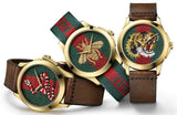 Gucci Le Marche Des Merveilles Red & Green Dial Brown Leather Strap Unisex Watch - YA126497 Authentic Buy Shop Now