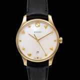 Gucci G-Timeless Mother of Pearl Dial Black Leather Strap Watch For Women - YA126589 Authentic Buy Shop Now