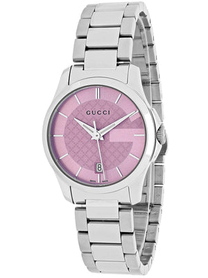 Gucci G Timeless Pink Dial Silver Steel Strap Watch For Women - YA126524 Authentic Buy Shop Now