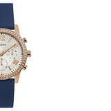Guess Solar White Rose Gold Dial Blue Rubber Strap Watch For Women - W1135L3 Authentic Buy Shop Now