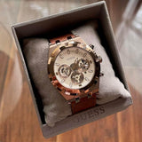 Guess Analog Multifunction White Dial Brown Leather Strap Watch for Men - GW0262G3 Authentic Buy Shop Now