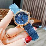 Guess Marina Chronograph Blue Dial Blue Denim Strap Watch For Women - W1057L1 Authentic Buy Shop Now