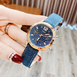 Guess Marina Chronograph Blue Dial Blue Denim Strap Watch For Women - W1057L1 Authentic Buy Shop Now