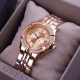 Guess Crystal Diamonds Rose Gold Dial Rose Gold Steel Strap Watch For Women - W11069L1 Authentic Buy Shop Now