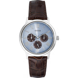 Guess Wafer Analog Blue Dial Brown Leather Strap Watch For Men - W0496G2 Authentic Buy Shop Now