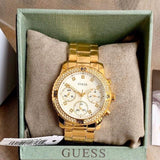 Guess Solar Chronograph Diamonds White Dial Gold Steel Strap Watch for Women - W1069L2 Authentic Buy Shop Now