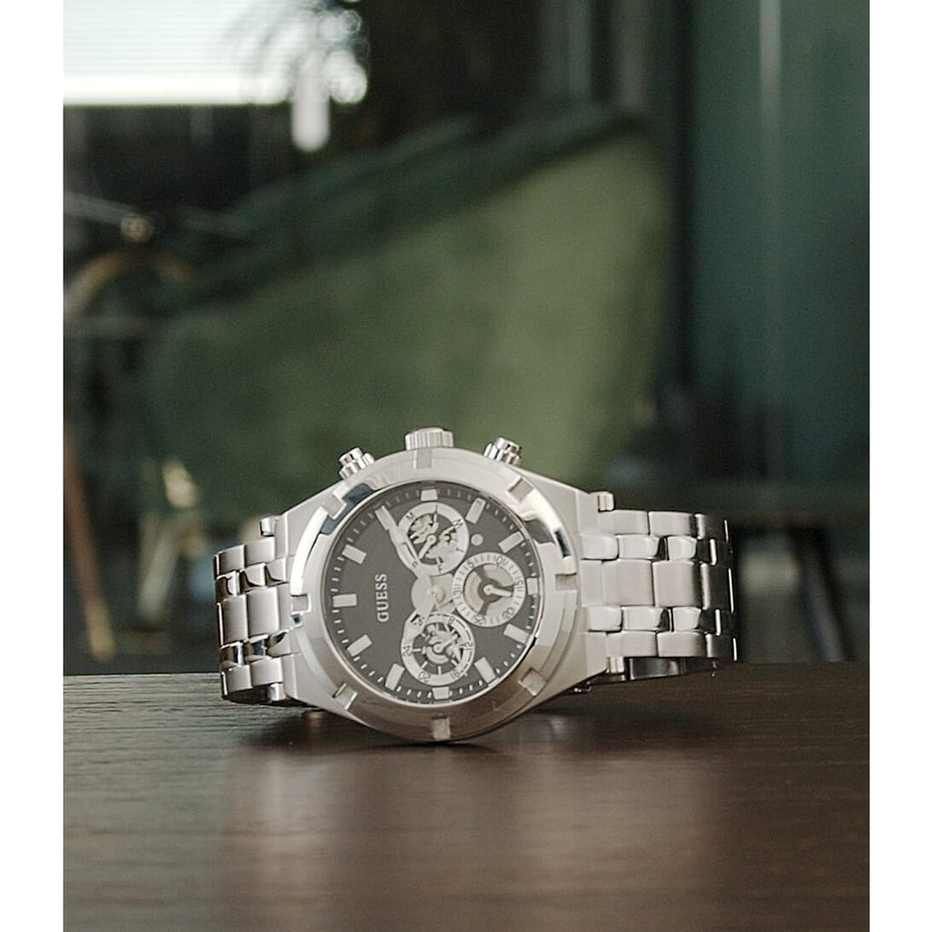 Guess Continental Black Dial Silver Steel Strap Watch for Men - GW0260G1 Authentic Buy Shop Now