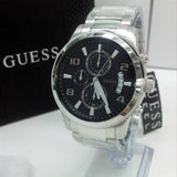 Guess Exec Chronograph Quartz Black Dial Silver Steel Strap Watch For Men - W0075G1 Authentic Buy Shop Now