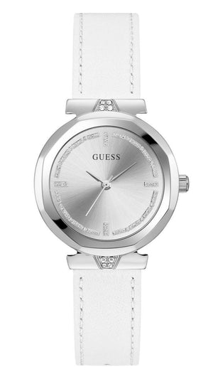 Guess Rumour Silver Dial White Leather Strap Watch For Women - GW0689L1 Authentic Buy Shop Now