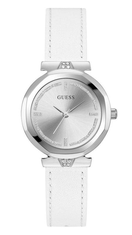 Guess Rumour Silver Dial White Leather Strap Watch For Women - GW0689L1 Authentic Buy Shop Now