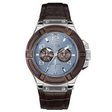 Guess Rigor Analogue Quartz Blue Dial Brown Leather Strap Watch For Men - W0040G10 Authentic Buy Shop Now