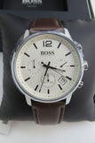 Hugo Boss Slim Chronograph White Dial Brown Leather Strap Watch For Men - 1513263 Authentic Buy Shop Now